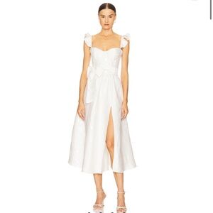 V. Chapman White Midi Dress with Sweetheart Bodice